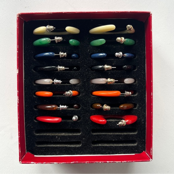 Vintage Kenneth Jay Lane 8pr Boxed Set Crescent Slice Hoop Earrings KJL Designer - Picture 11 of 16